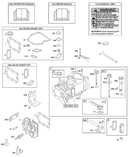 F - Cilindro, testata, set guarnizioni motore, set guarnizioni valvole, lubrificazione, manuale per l'uso, etichetta di avvertenza B&S - 10 €¦ 10D902-0136-B1 brand Stihl